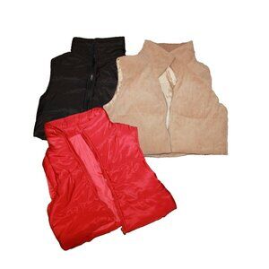 SHEIN EZwear Zip-up Puffer & Corduroy Vest Lot of 3 Women's Size Small Red Black